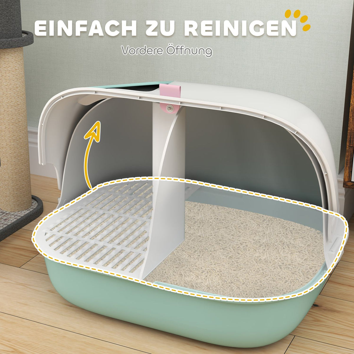 Cat toilet with lid, cat litter box with sieve, door, shovel, closed cat toilet house for small cats under 3.5 kg, indoor, plastic, green