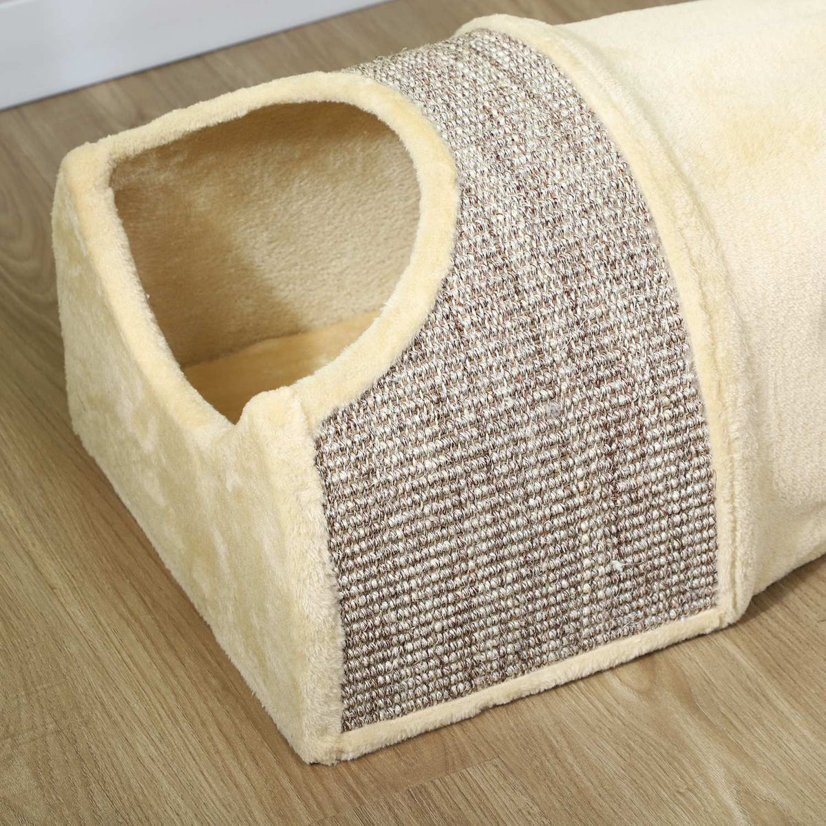 Cat tunnel play tunnel with 2 houses, 3 openings, foldable animal tunnel for cats up to 6 kg, indoor, beige