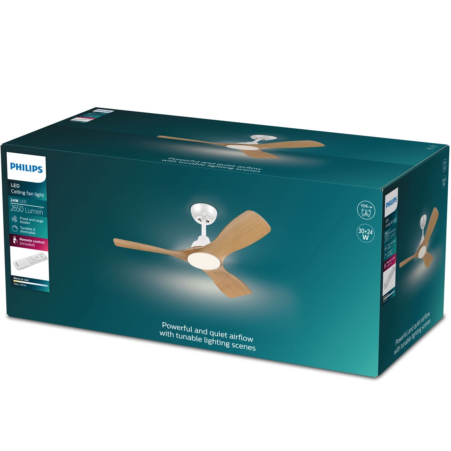 Ceiling Fan Light 106 cm, Tunable White LED, Remote