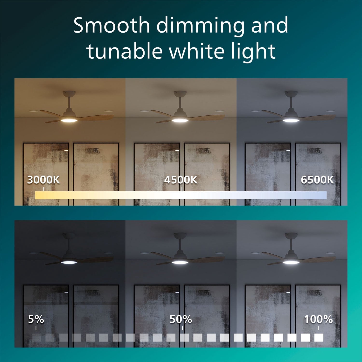 Ceiling Fan Light 106 cm, Tunable White LED, Remote