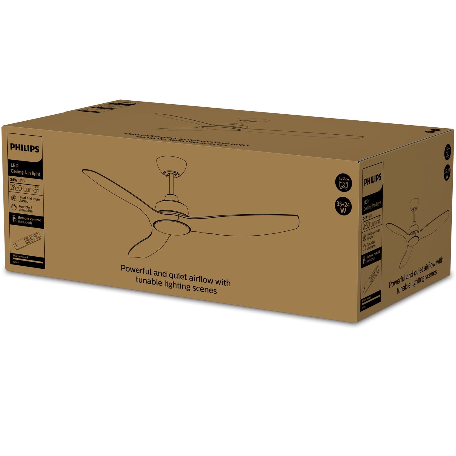 Ceiling Fan Light 132 cm, Dimmable LED, Remote