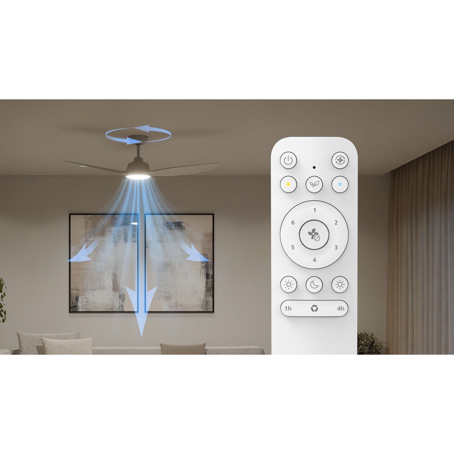 Ceiling Fan Light 132 cm, Dimmable LED, Remote