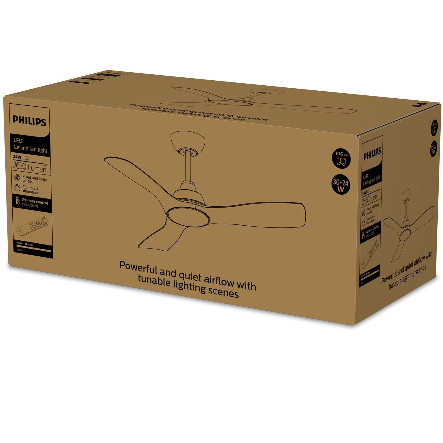 Ceiling Fan With LED Light 106 cm, Remote, White