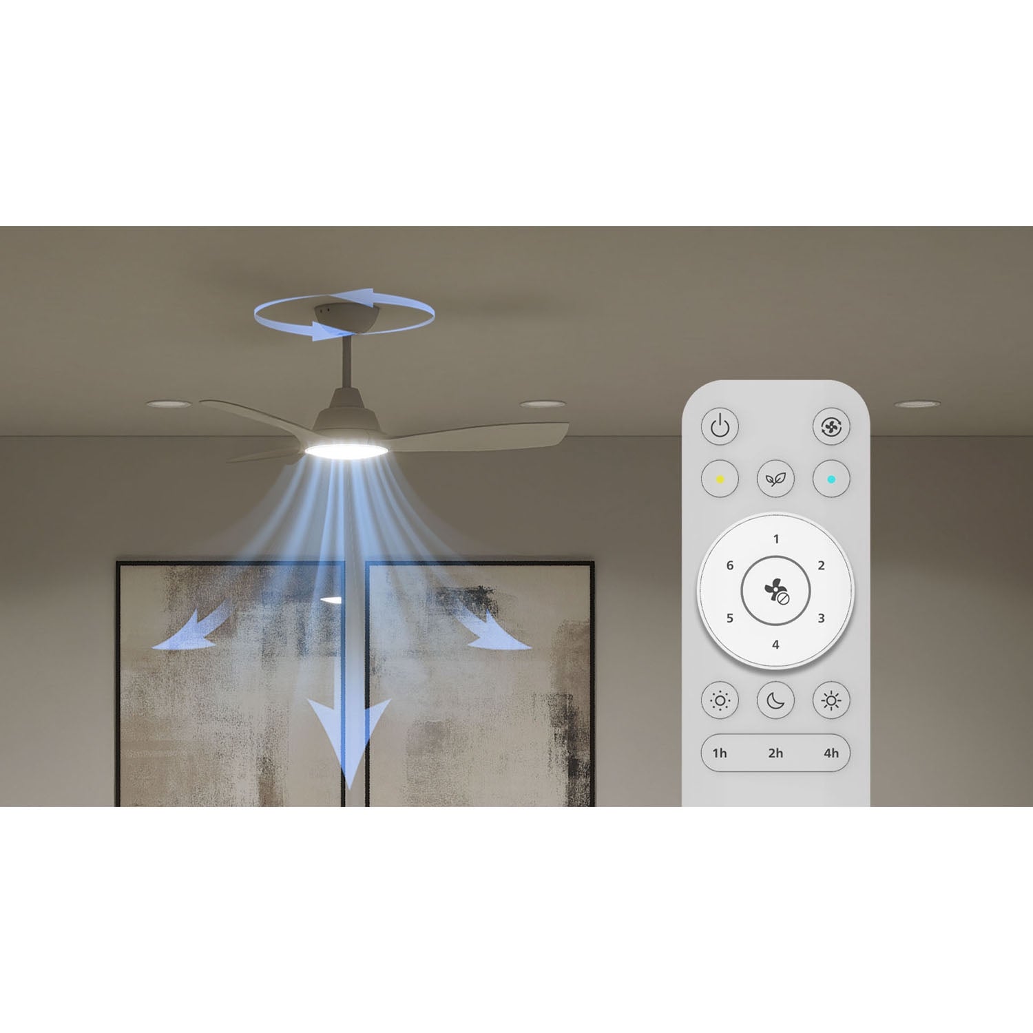 Ceiling Fan With LED Light 106 cm, Remote, White