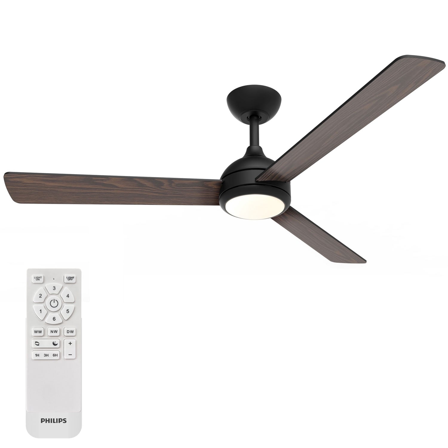 Ceiling Fan With LED Light, 132 cm, Remote, Reversible Blades