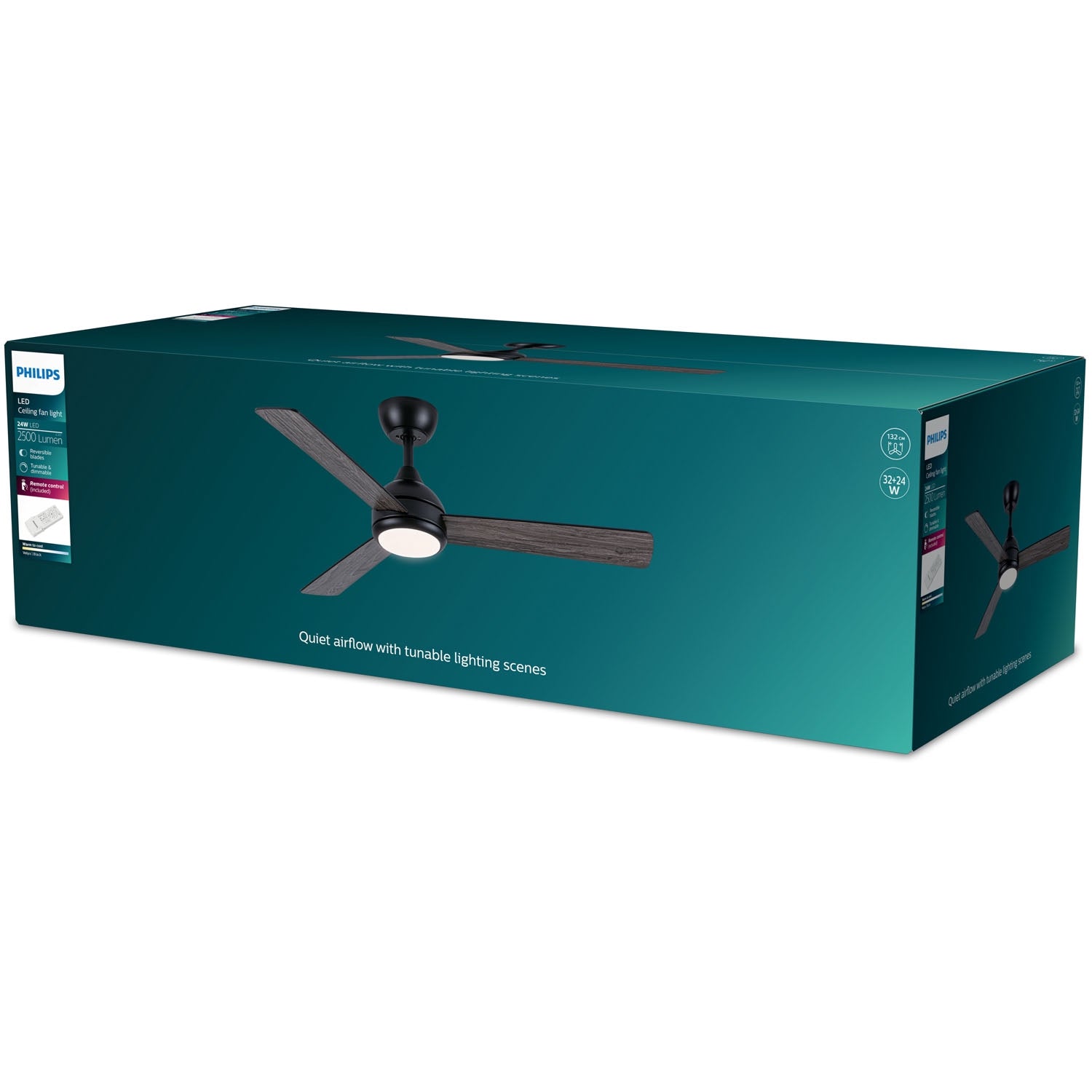 Ceiling Fan With LED Light, 132 cm, Remote, Reversible Blades