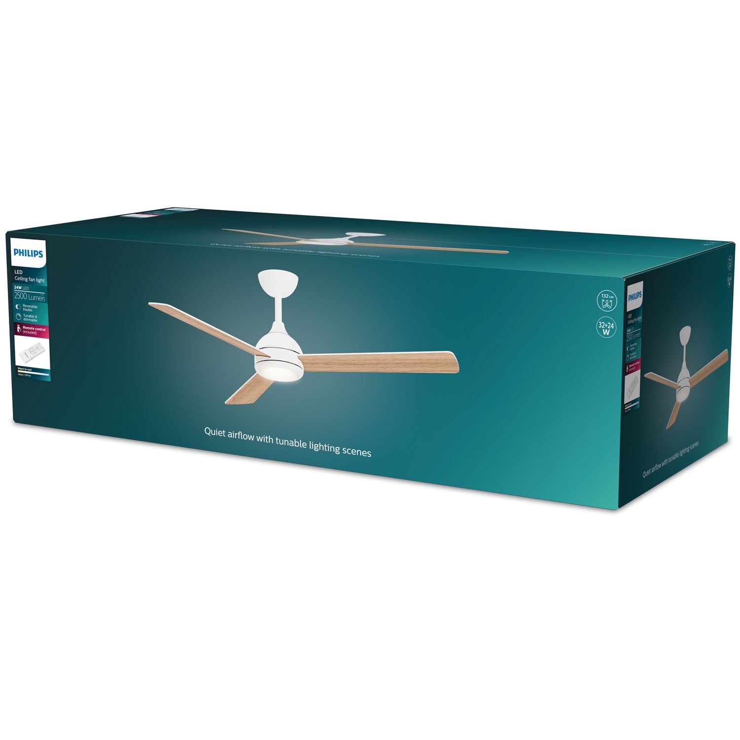 Ceiling Fan With LED Light 132cm, Remote, Tunable White