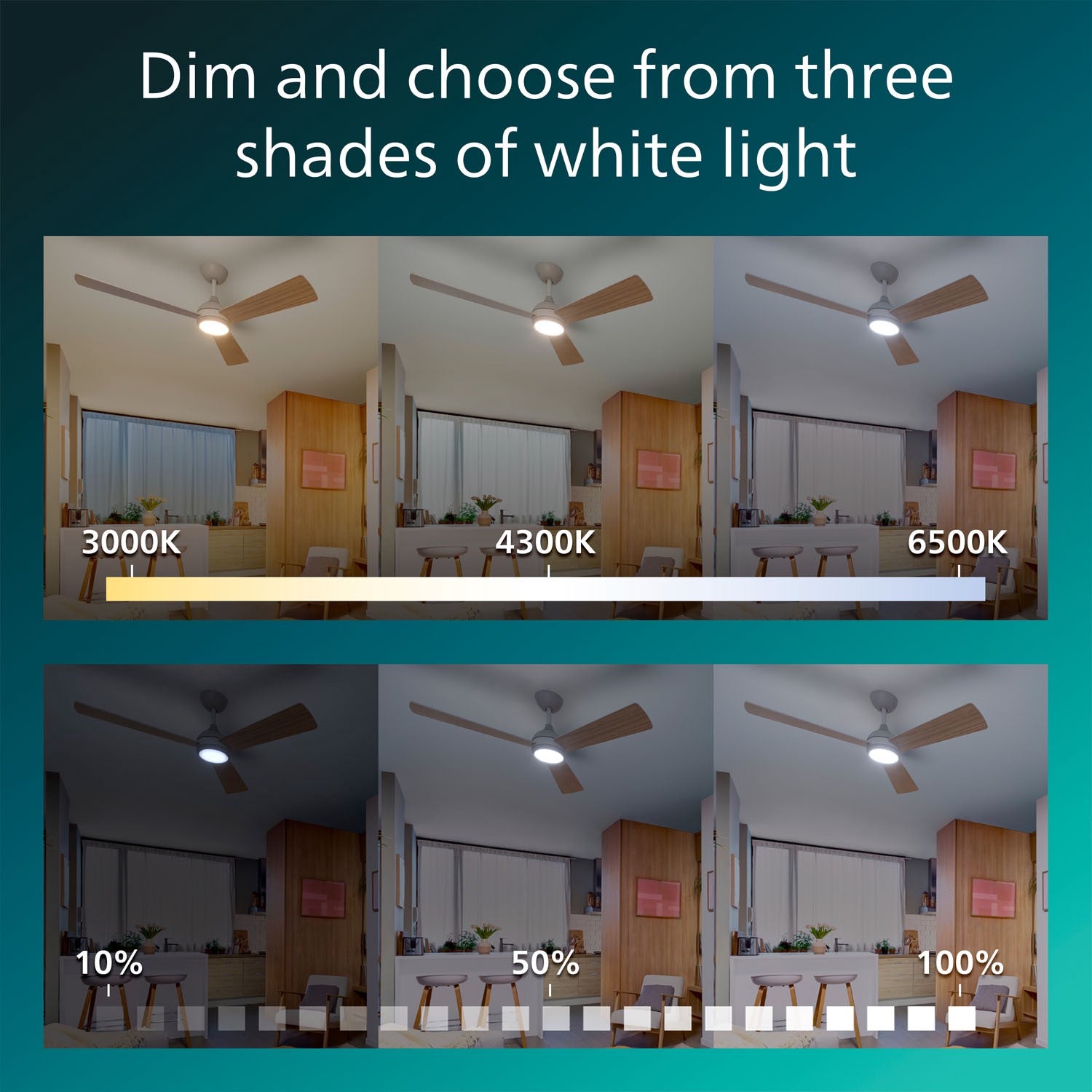 Ceiling Fan With LED Light 132cm, Remote, Tunable White