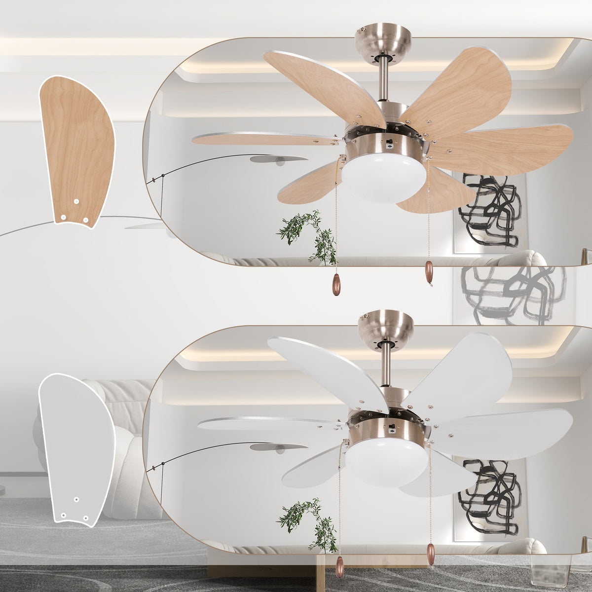 Ceiling Fan With Led Lighting 16W Ceiling Lamp With Fan Pendant Light 6 Reversible Blades For Living Room Beech