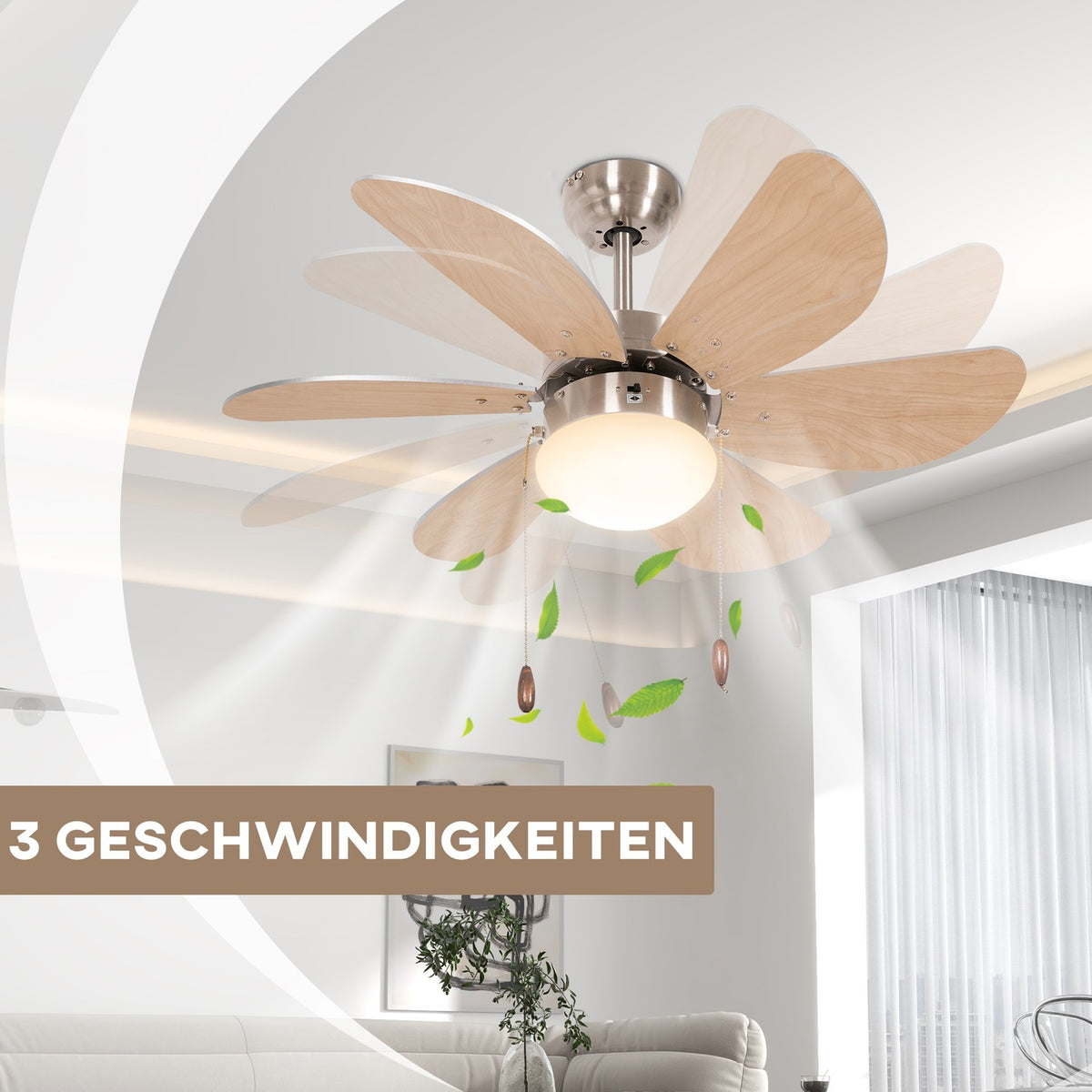 Ceiling Fan With Led Lighting 16W Ceiling Lamp With Fan Pendant Light 6 Reversible Blades For Living Room Beech