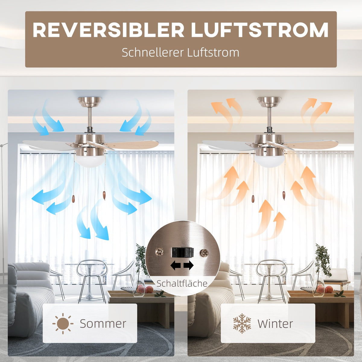 Ceiling Fan With Led Lighting 16W Ceiling Lamp With Fan Pendant Light 6 Reversible Blades For Living Room Beech