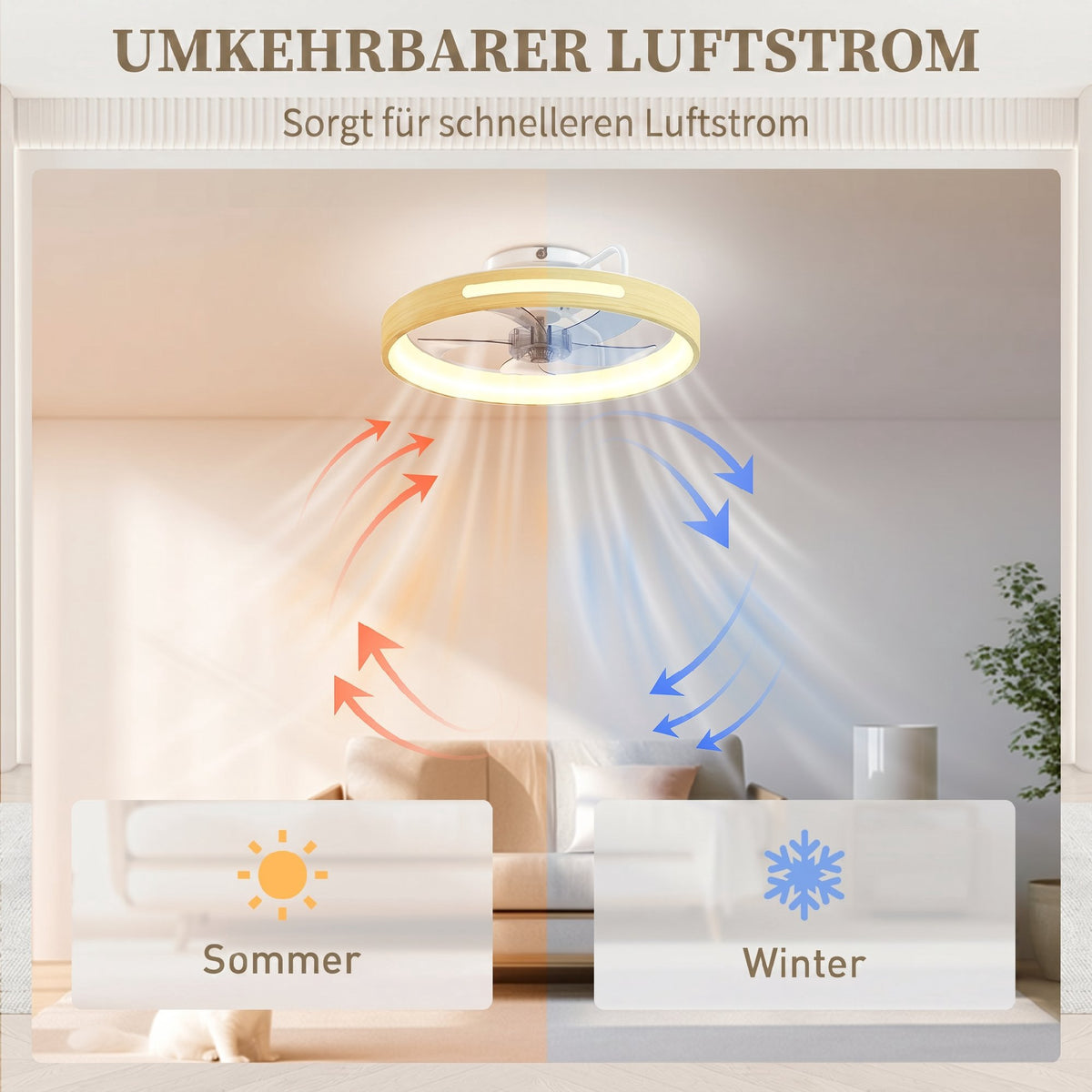 Ceiling Fan with Light, Remote, 49 cm, 3 Color Temps, Wood Finish
