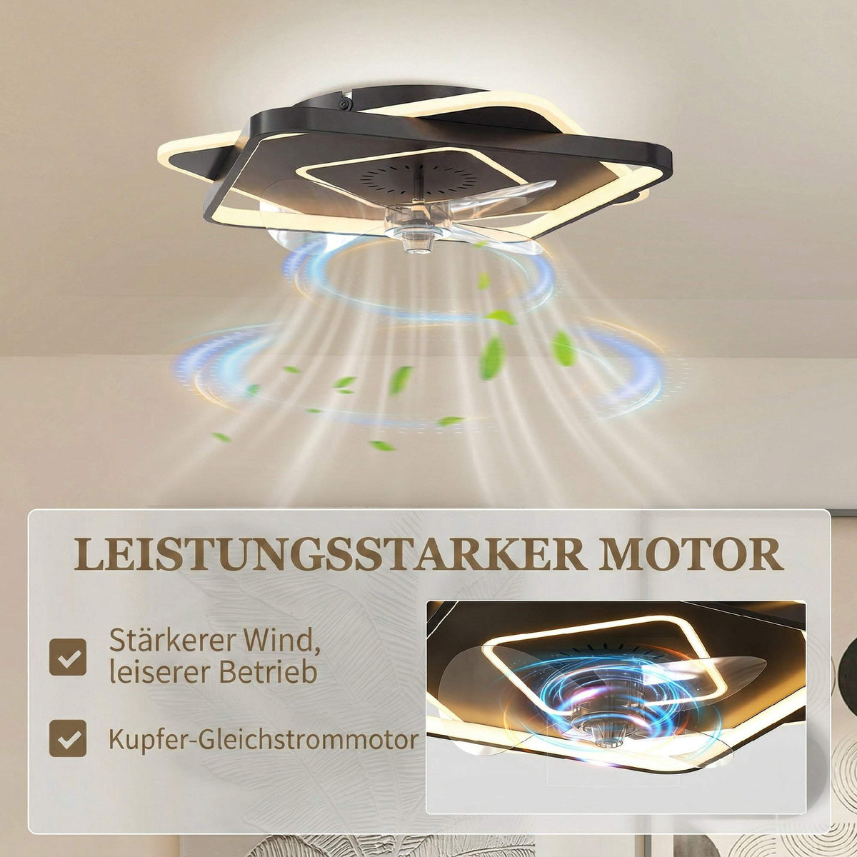 Ceiling Fan with Light, Remote Control, 6 Speeds, 3 Colors