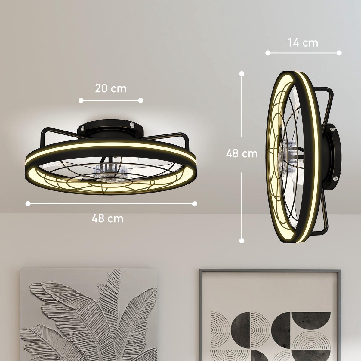 Ceiling Fan with Light and Remote, 48 cm, 3 Colors, 6 Speeds