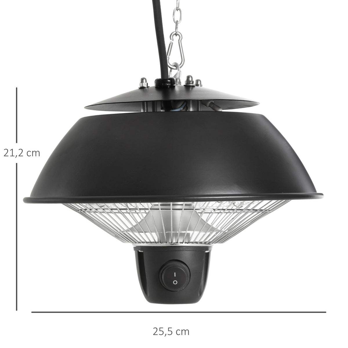 Ceiling Heater 600W With Chains, Electric, Patios, Aluminum, Black, Φ25.5Xh21.2Cm