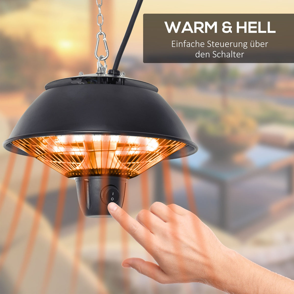 Ceiling Heater 600W With Chains, Electric, Patios, Aluminum, Black, Φ25.5Xh21.2Cm