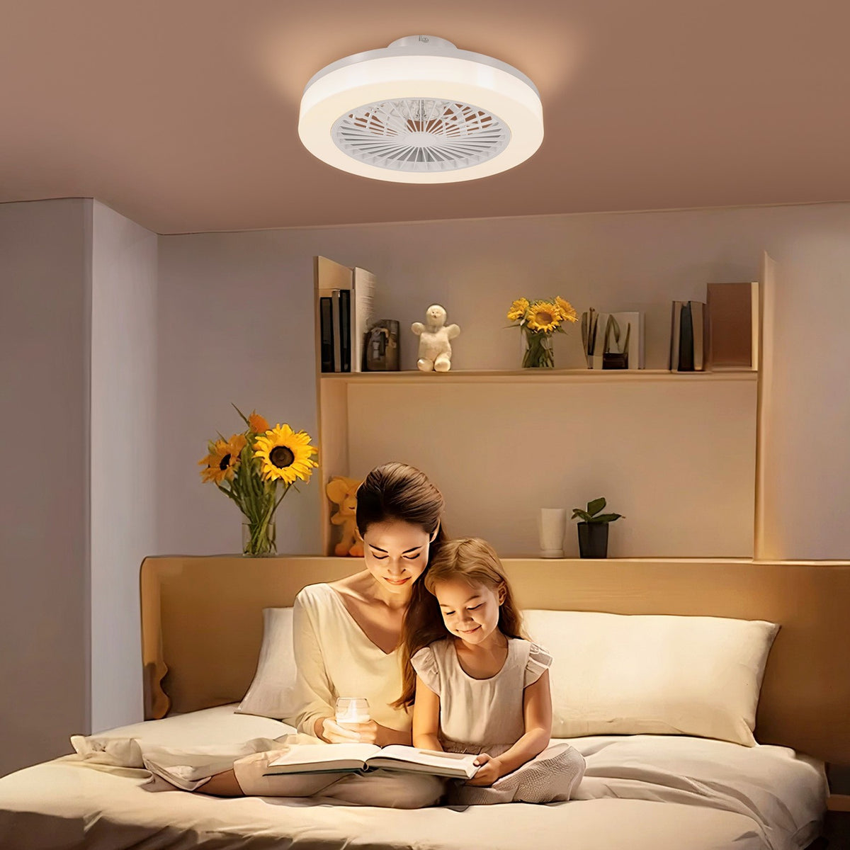 Ceiling fan with lighting remote control LED fan ceiling light dimmable with 6 speeds 40 W lamp with reversible fan, timer for bedroom white 46 cm |