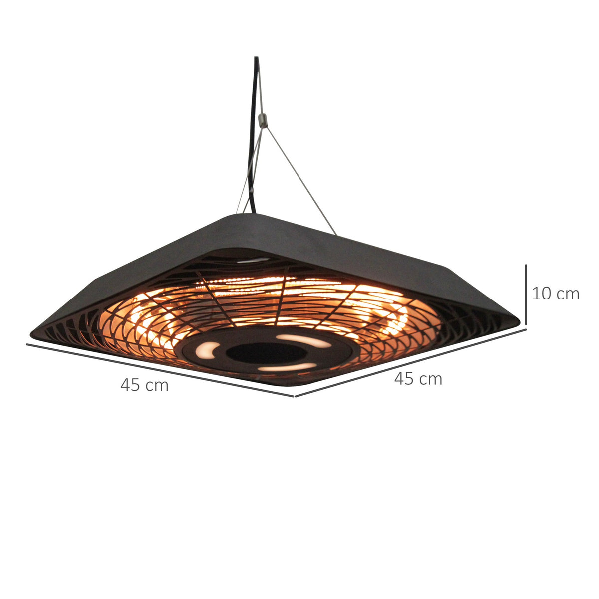 Ceiling heater 800W/1200W/2000W, 5 modes heater, IP45, electric patio heater with remote control, aluminum, glass, black, 45x45x10cm