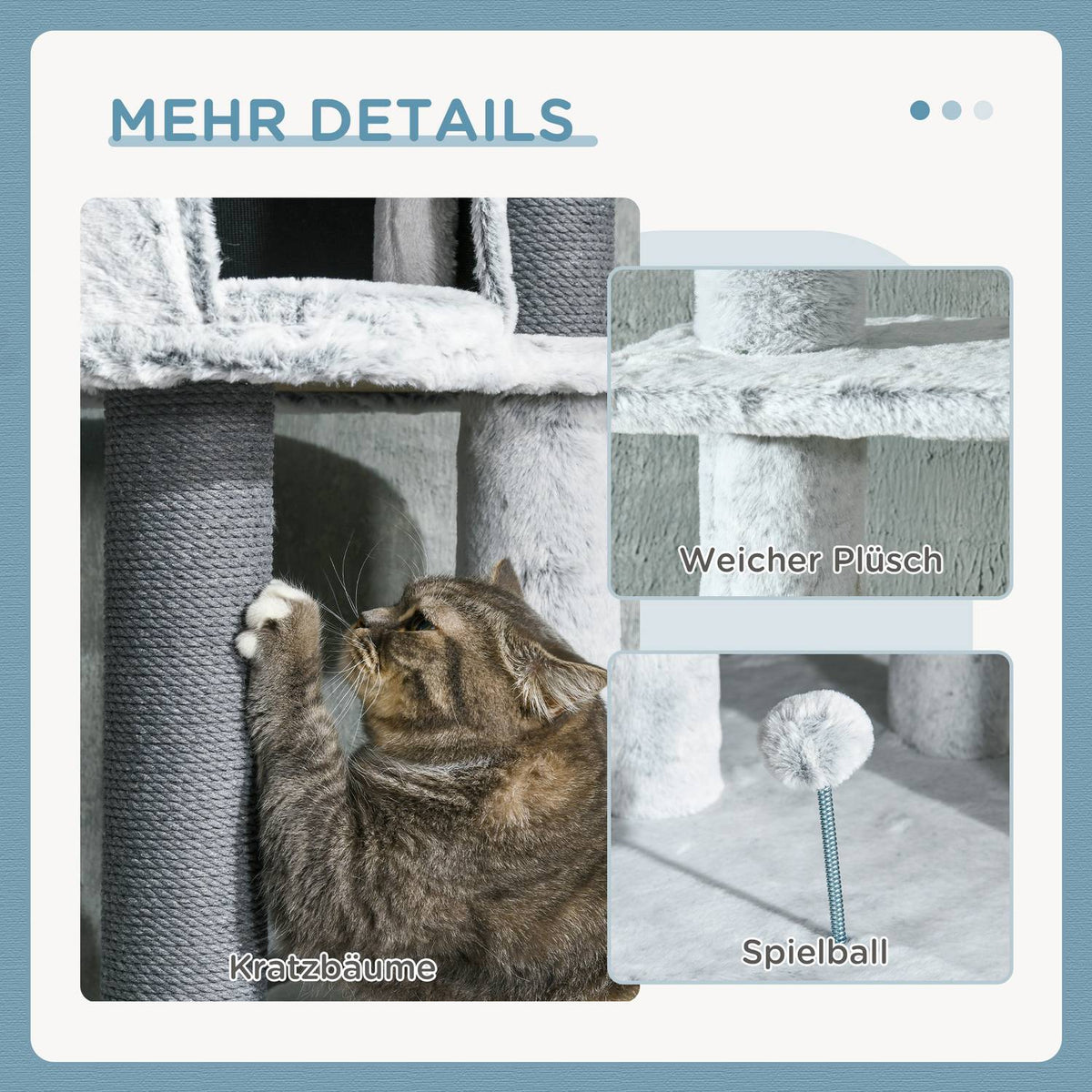 Ceiling-high scratching post, height adjustable, 2.25-2.55H m, with anti-tip protection, cat scratching post with cat cave, scratching posts, play ball, gray