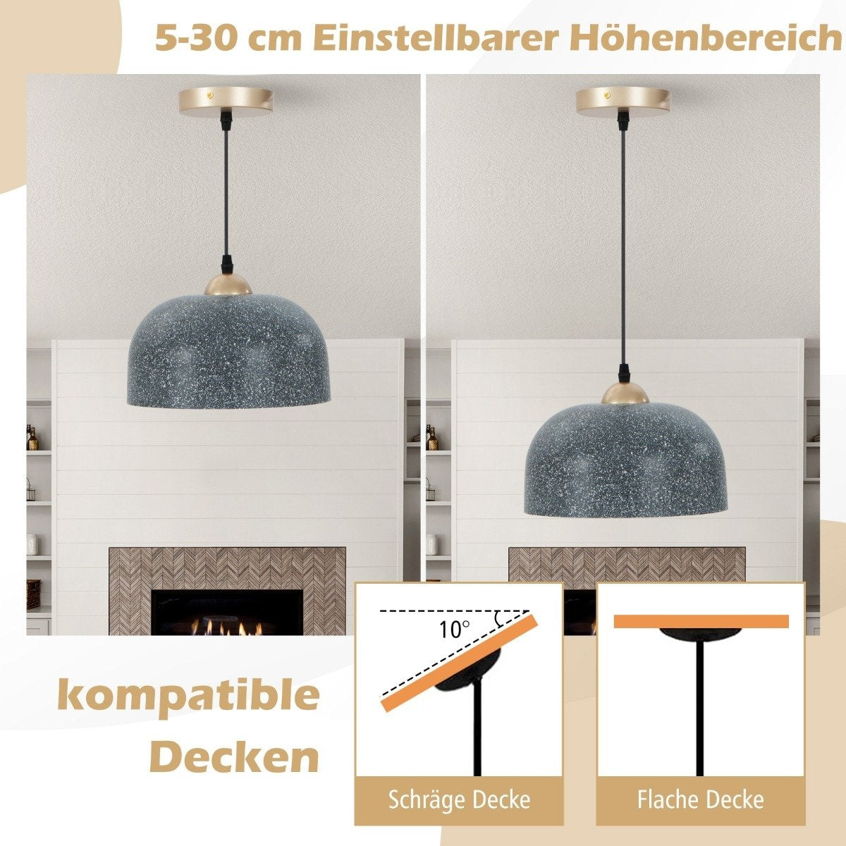 Ceiling light with adjustable hanging cable & E27 base pendant light hanging lamp gray