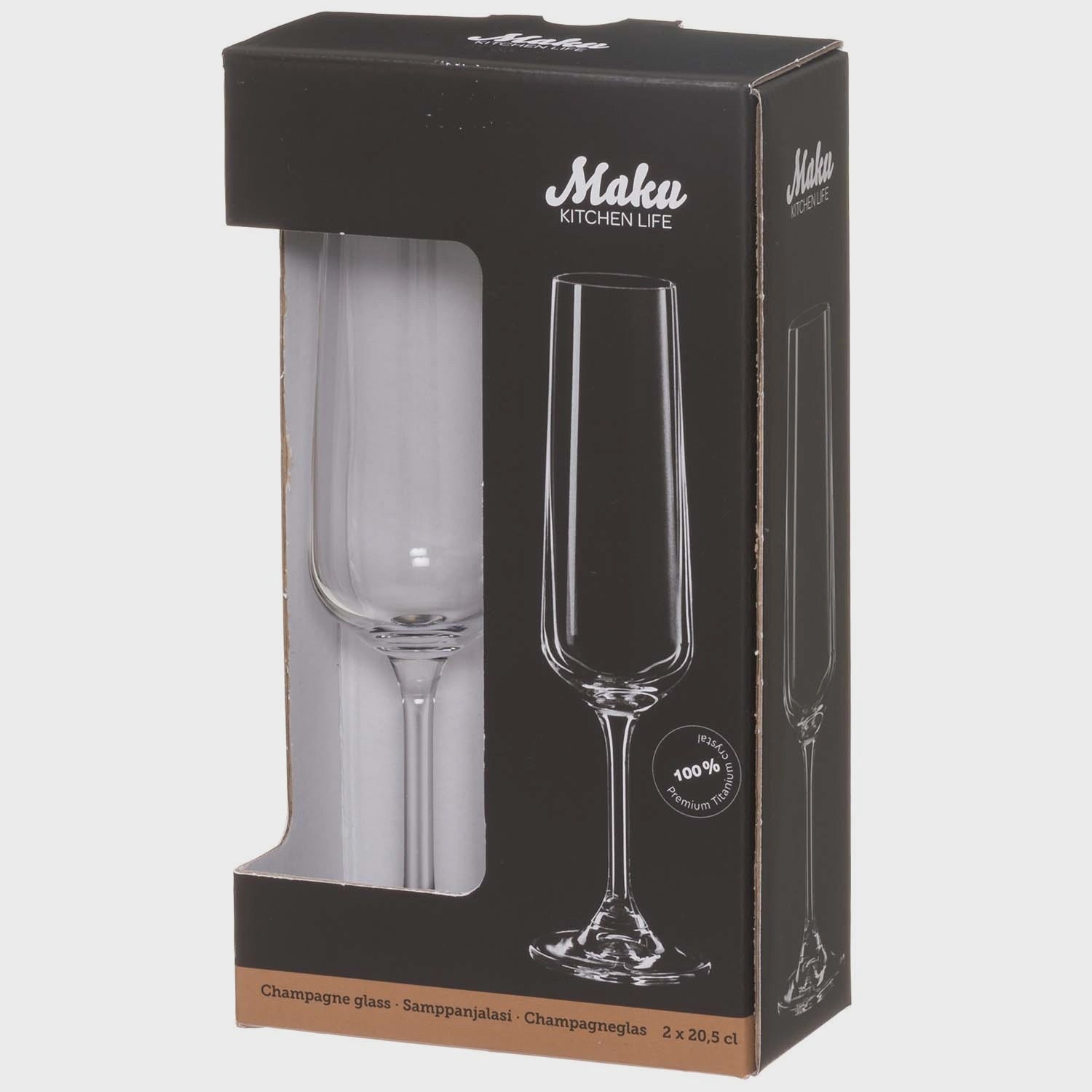 Champagne Glasses, 20.5 cl, Set of 2, Durable Glass