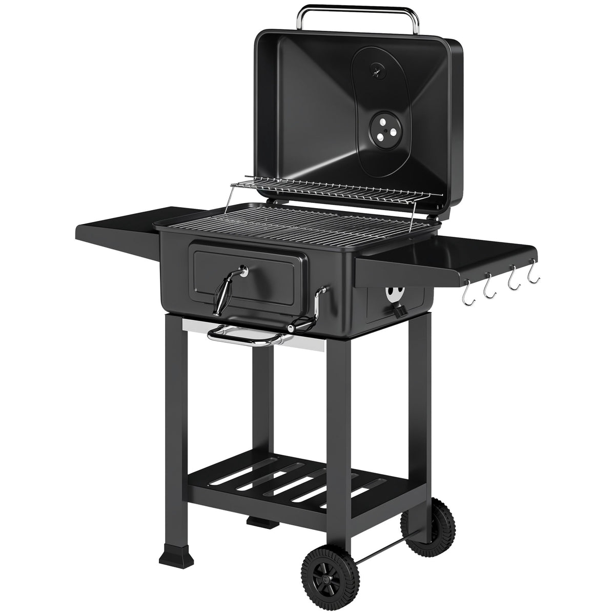Charcoal BBQ Smoker with Lid Thermometer, Adjustable Grate