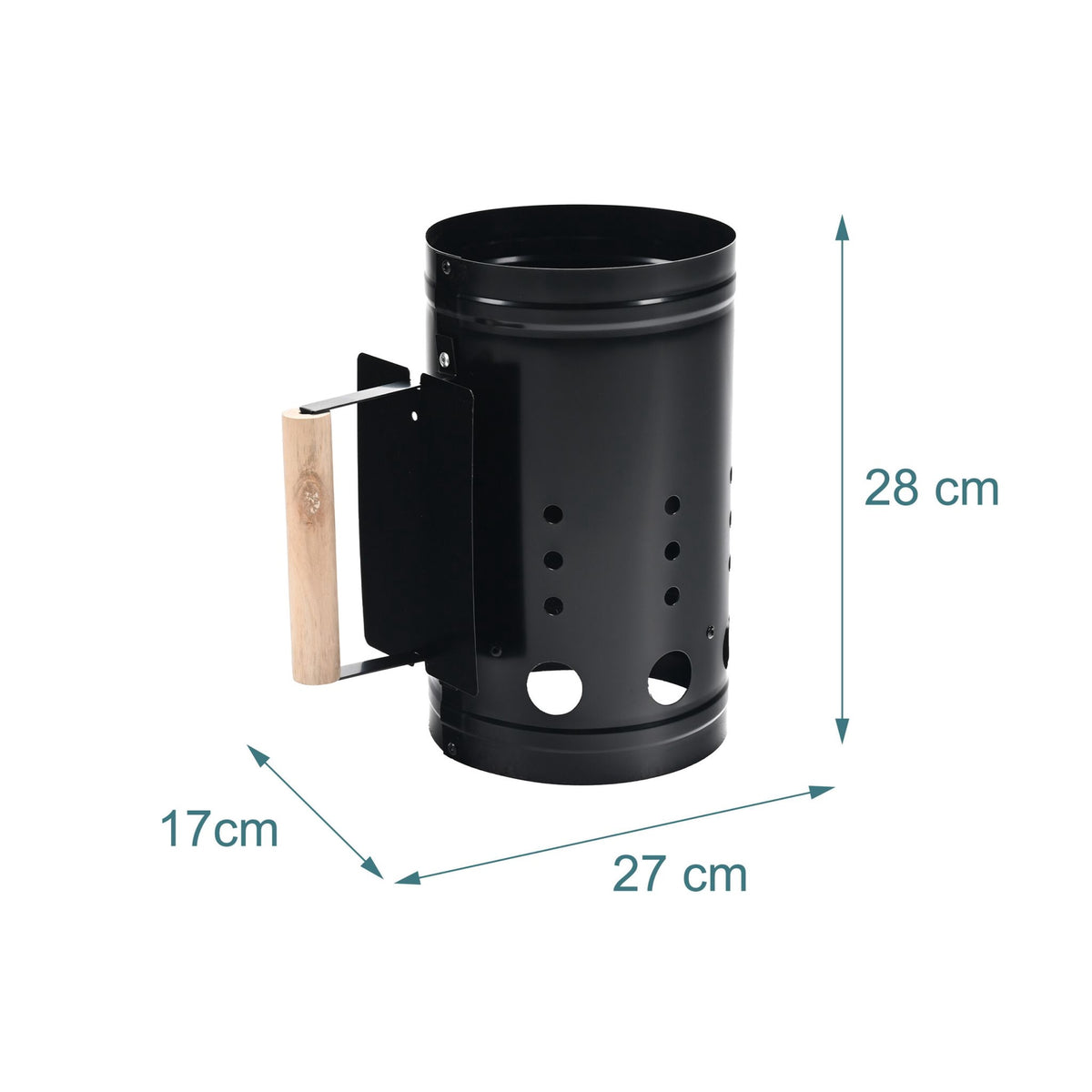 Charcoal Chimney Starter with Wooden Handle, Black