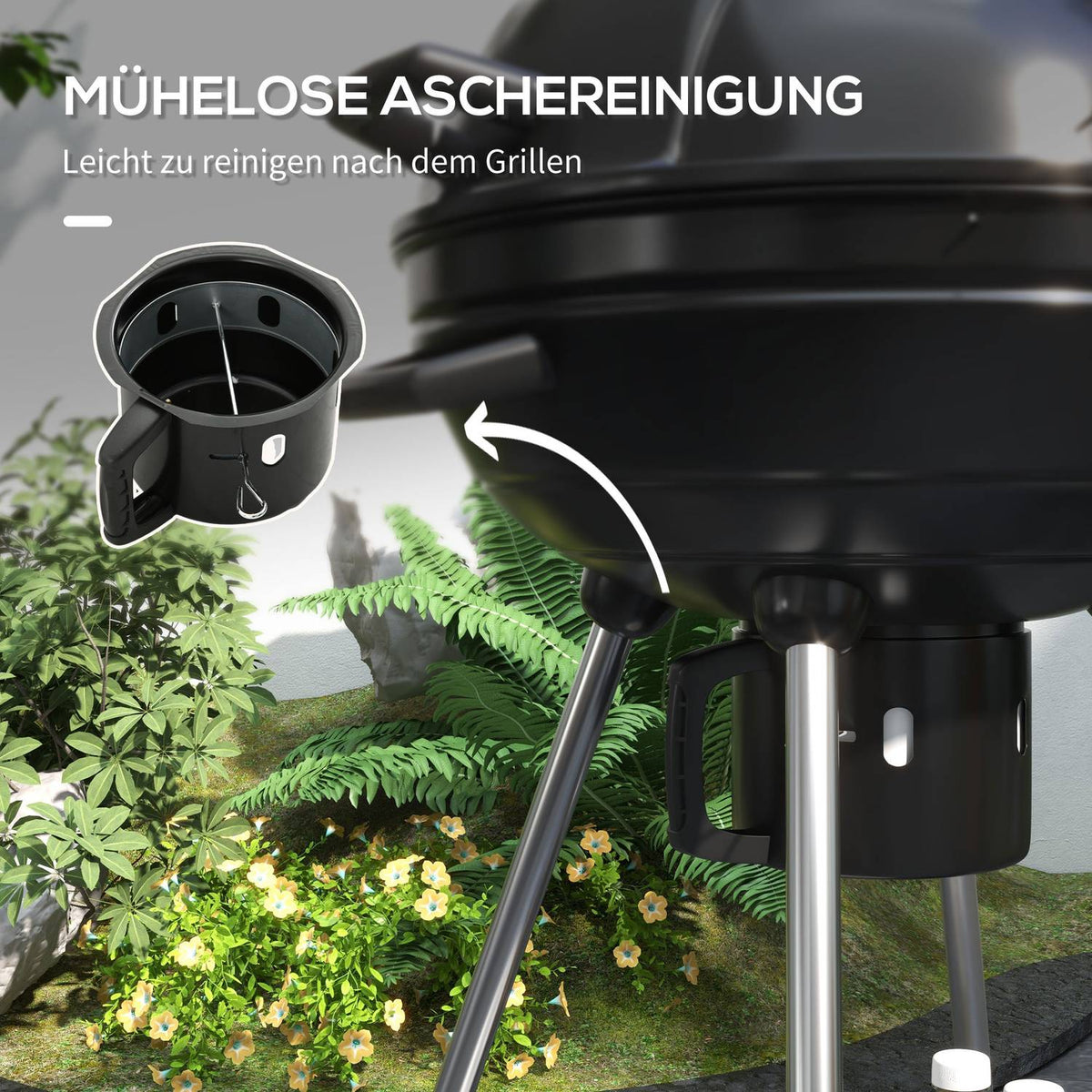 Charcoal Grill, Bbq Camping Grill With Grill Grate, Wheels, Shelf, Ash Catcher, Integrated Thermometer, Metal