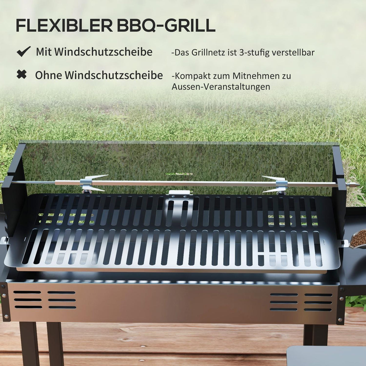 Charcoal Grill Camping Grill With Grill Grate And Rotisserie Kit Foldable Camping Garden Bbq Stainless Steel + Metal Black