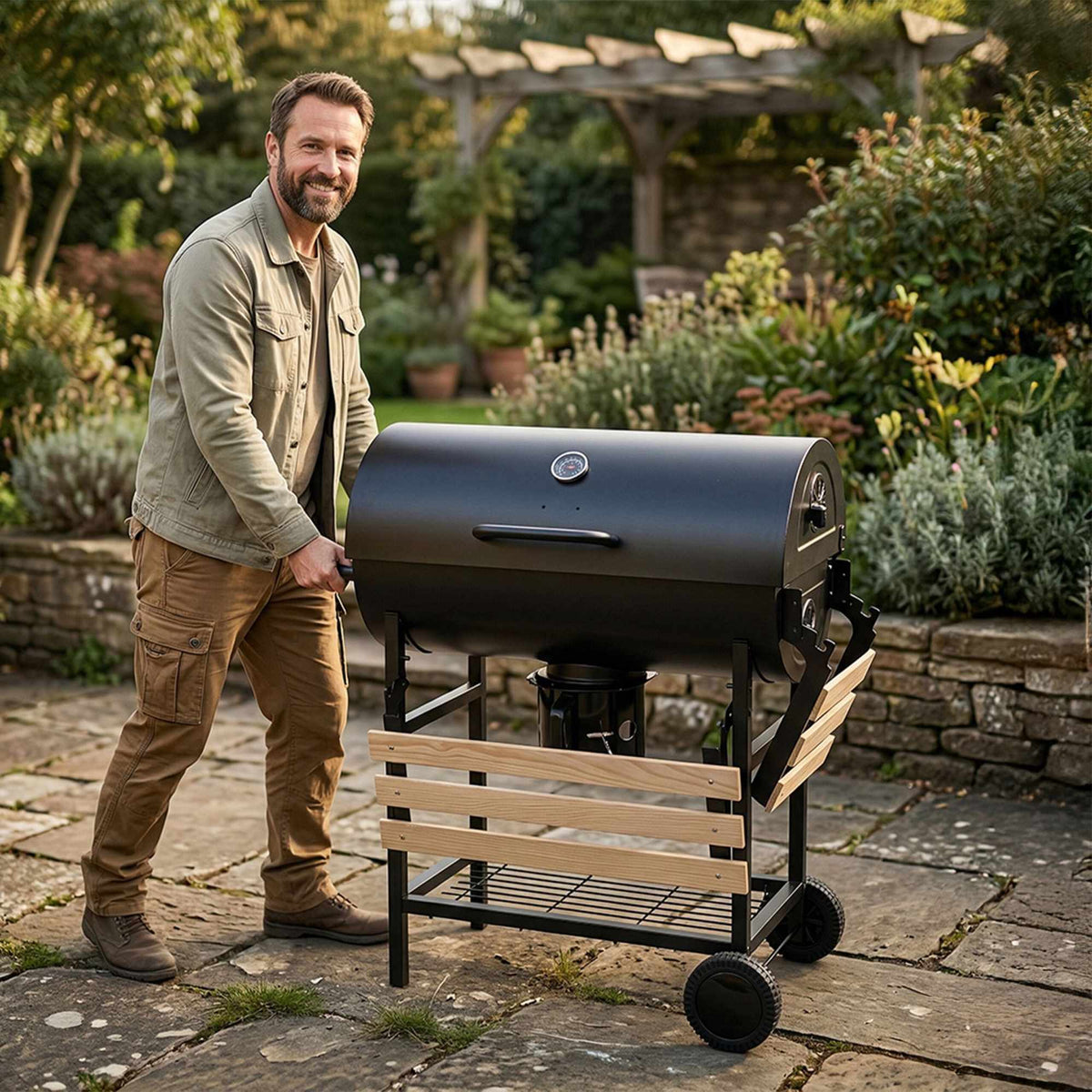 Charcoal Grill with Lid, Thermometer, Adjustable Vents