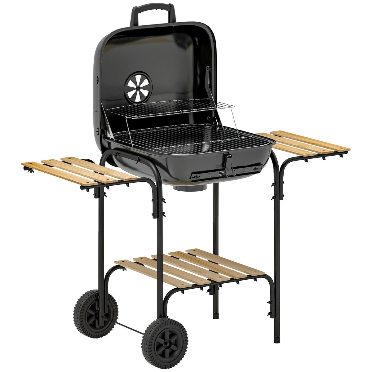 Charcoal Grill with Lockable Lid, Steel Frame, 1840 cm² Cooking Area