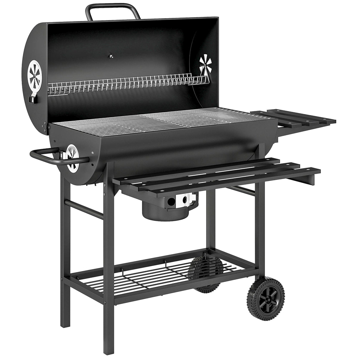 Charcoal Grill with Thermometer, Adjustable Vents, Steel, Black