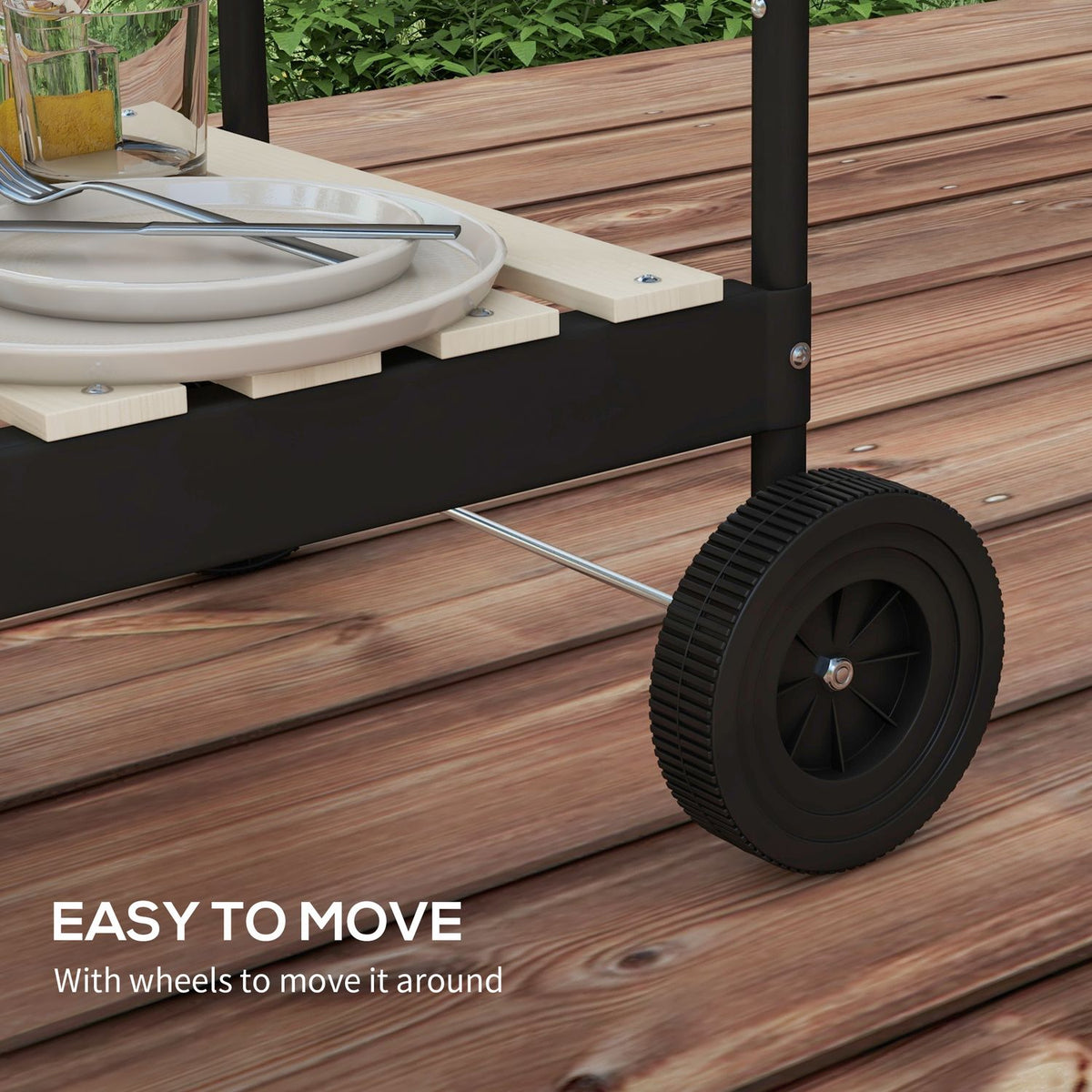 Charcoal grill made of metal BBQ smoker with wheels, height-adjustable grill grate, wooden shelf, mobile grill cart charcoal grill, charcoal grill for barbecue camping, terrace, 103x47x95 cm
