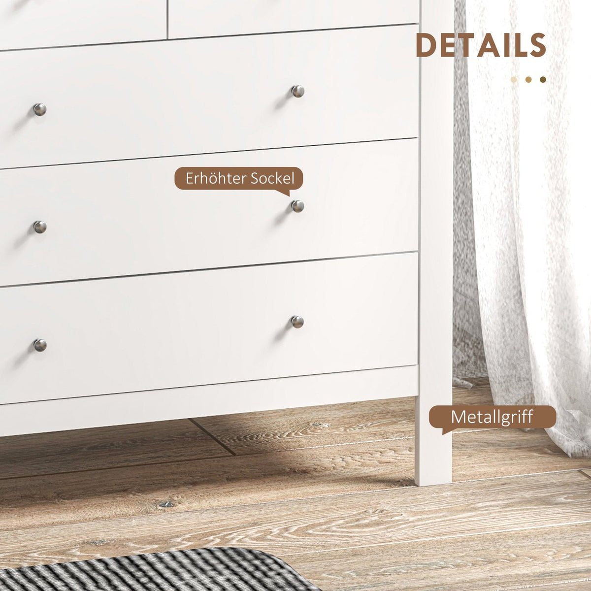 Chest Of Drawers Side Cabinet 5 Drawers Sideboard Anti-Tilt Drawer Chest Bedroom Living Room White 79 X 39.5 X 80.5 Cm