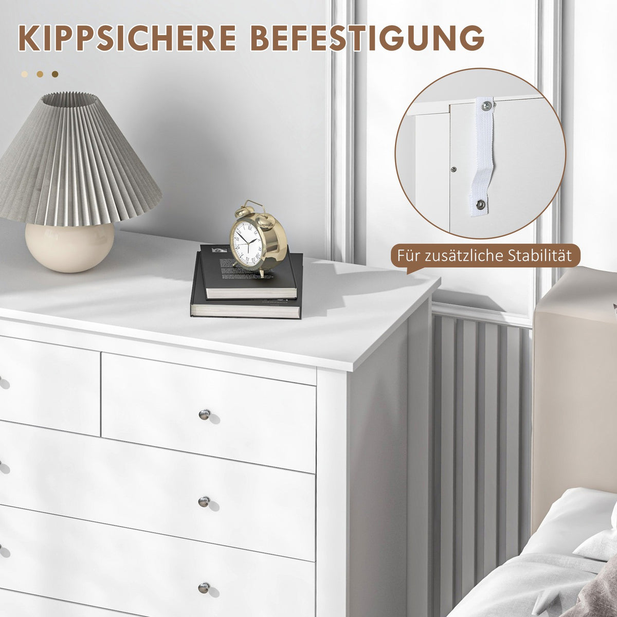 Chest Of Drawers Side Cabinet 5 Drawers Sideboard Anti-Tilt Drawer Chest Bedroom Living Room White 79 X 39.5 X 80.5 Cm
