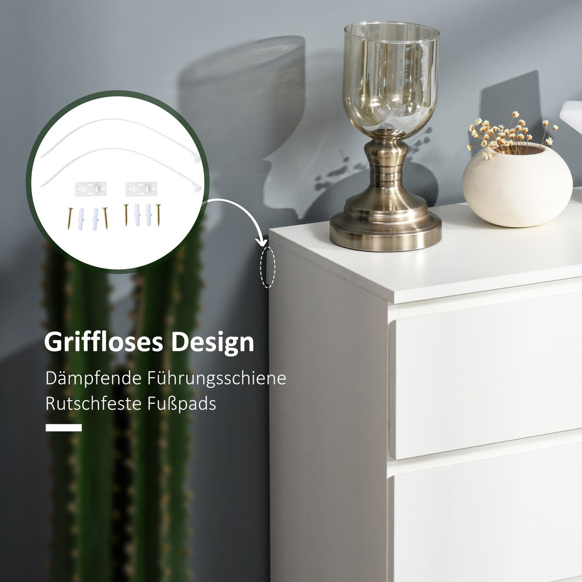 Chest Of Drawers, Sideboard With 4 Drawers, Office Cabinet With Anti-Tip Pull Tabs, White, 55 X 33 X 80 Cm