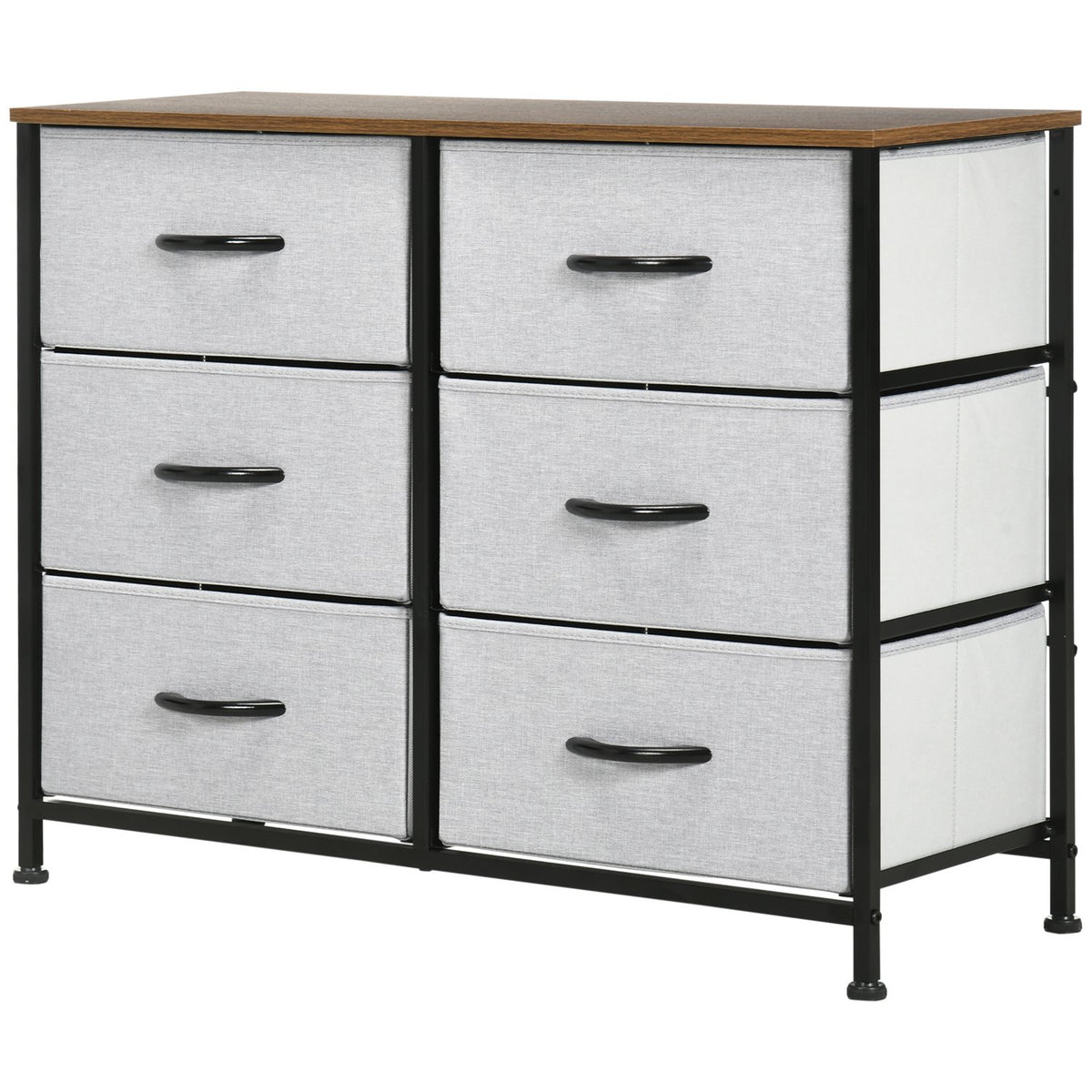 Chest Of Drawers Sideboard With 6 Folding Fabric Drawers, Drawer Cabinet With Worktop, Multi-Purpose Cabinet, Grey