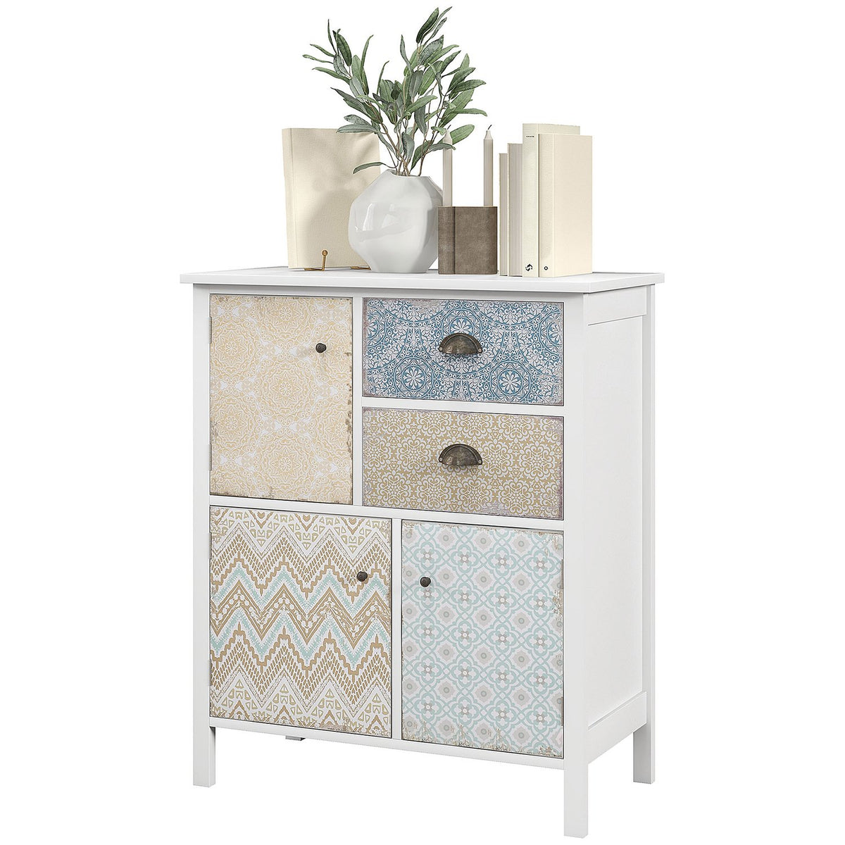 Chest Of Drawers Storage Cabinet 2 Drawers 3 Compartments Tilt Protection Living Room Bedroom White 68X34X80Cm
