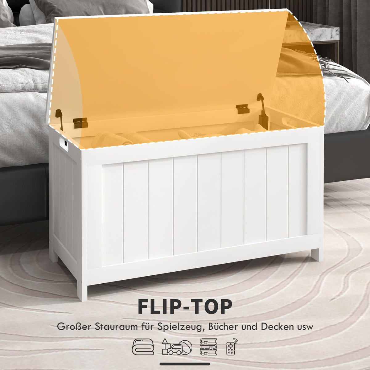 Chest, Storage Box, Storage Box With Handle, Equipment Chest With Lid, For Living Room, Bedroom, White, 81 X 40 X 46 Cm