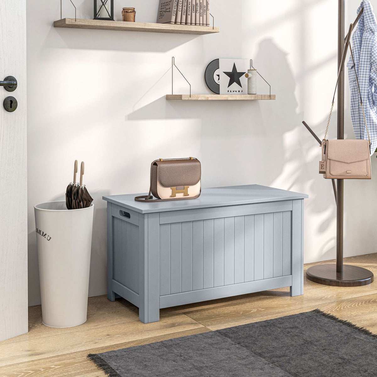 Chest Versatile Storage Box, Storage Box With Handle, Equipment Chest, Wood Material, Gray, 81X40X46Cm