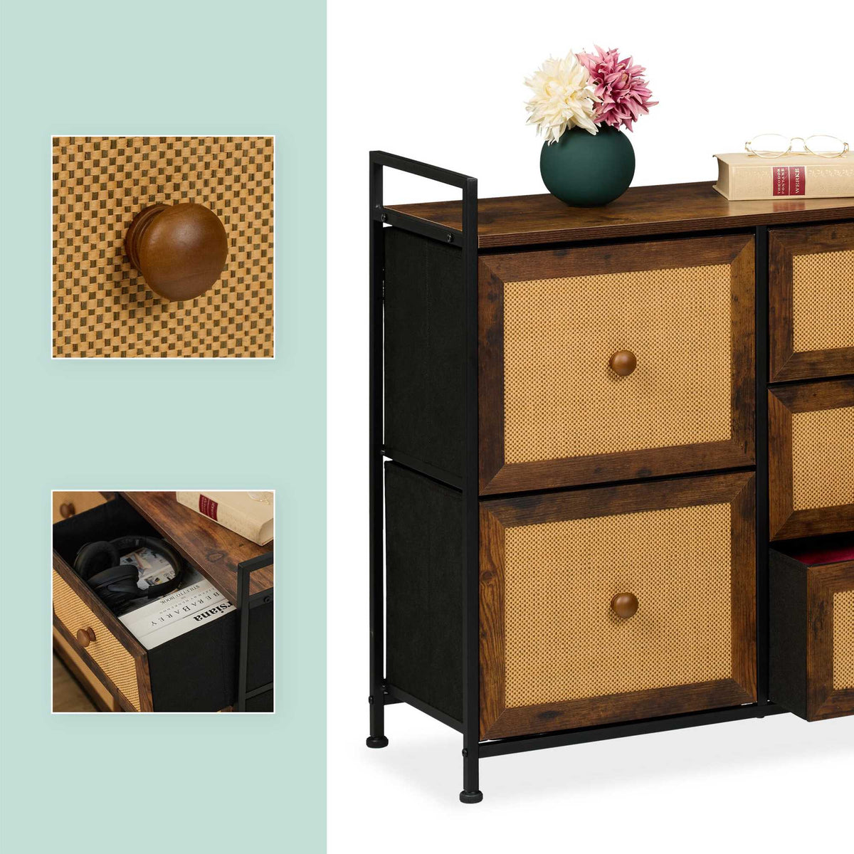 Chest of 5 drawers in rattan look