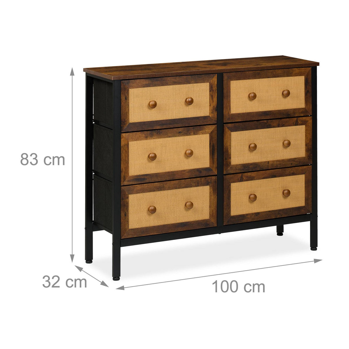 Chest of 6 drawers in rattan style