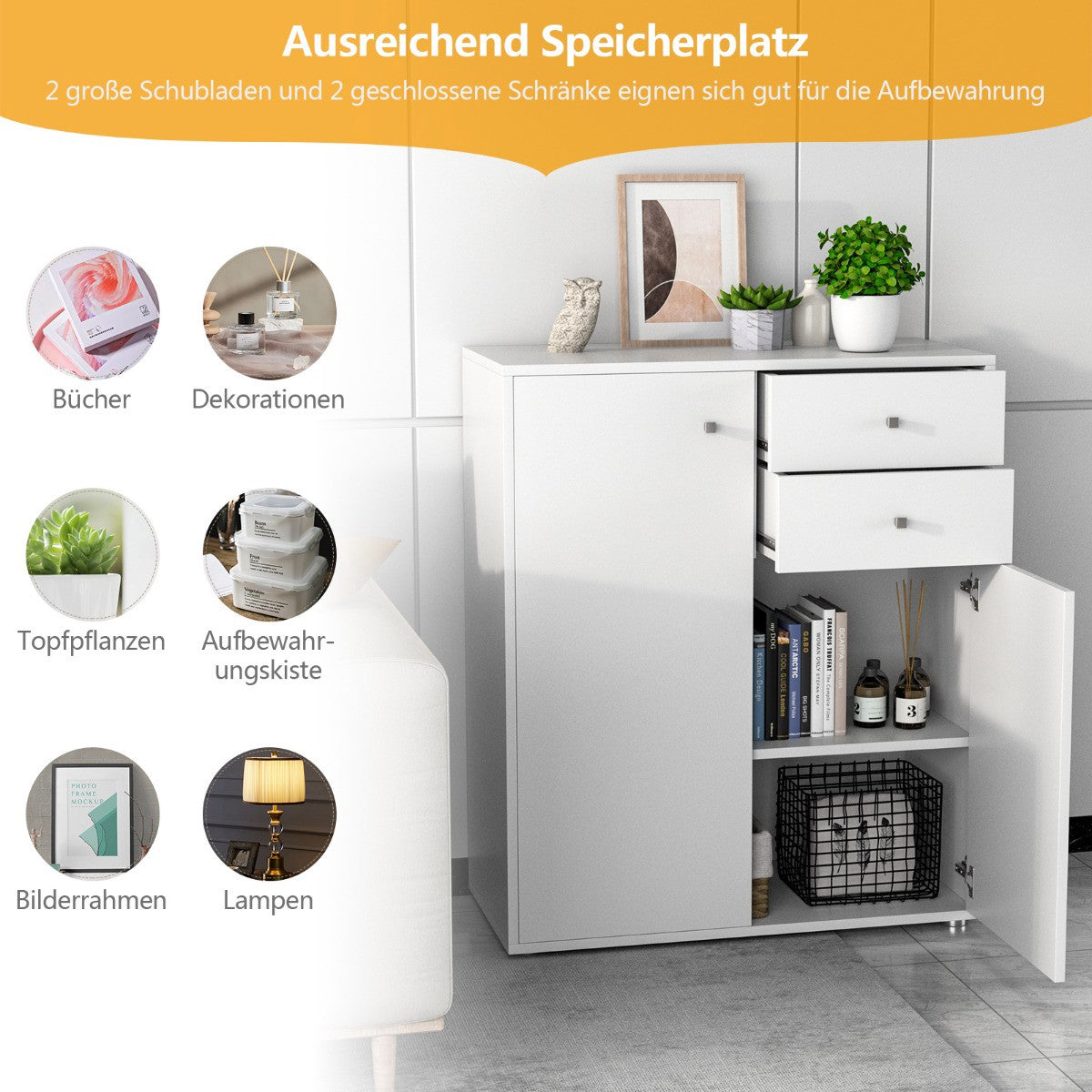Chest of Drawers, 2 Doors 2 Drawers, 72 x 34 x 85.5 cm