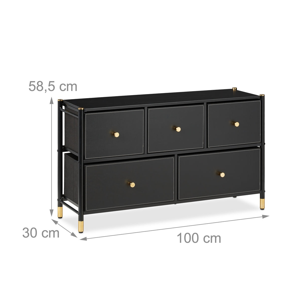 Chest of Drawers, 5 Compartments, Black and Gold