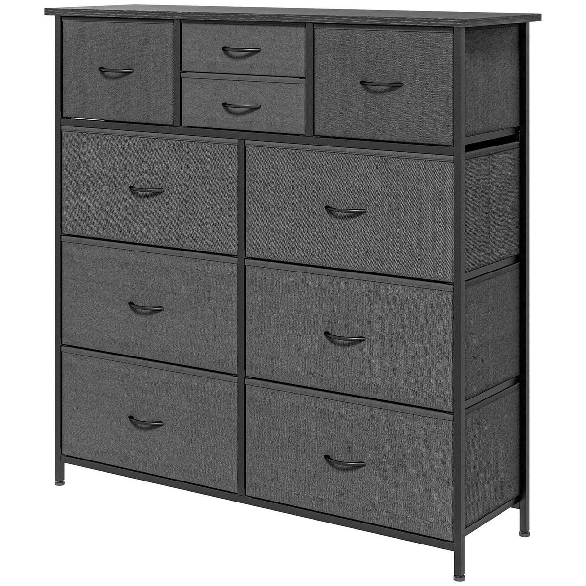 Chest of Drawers, Storage Cabinet with 10 Foldable Fabric Drawers, Modern Style Sideboard for Living Room, Bedroom, Steel, Black