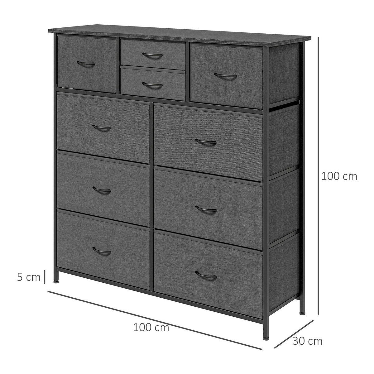 Chest of Drawers, Storage Cabinet with 10 Foldable Fabric Drawers, Modern Style Sideboard for Living Room, Bedroom, Steel, Black