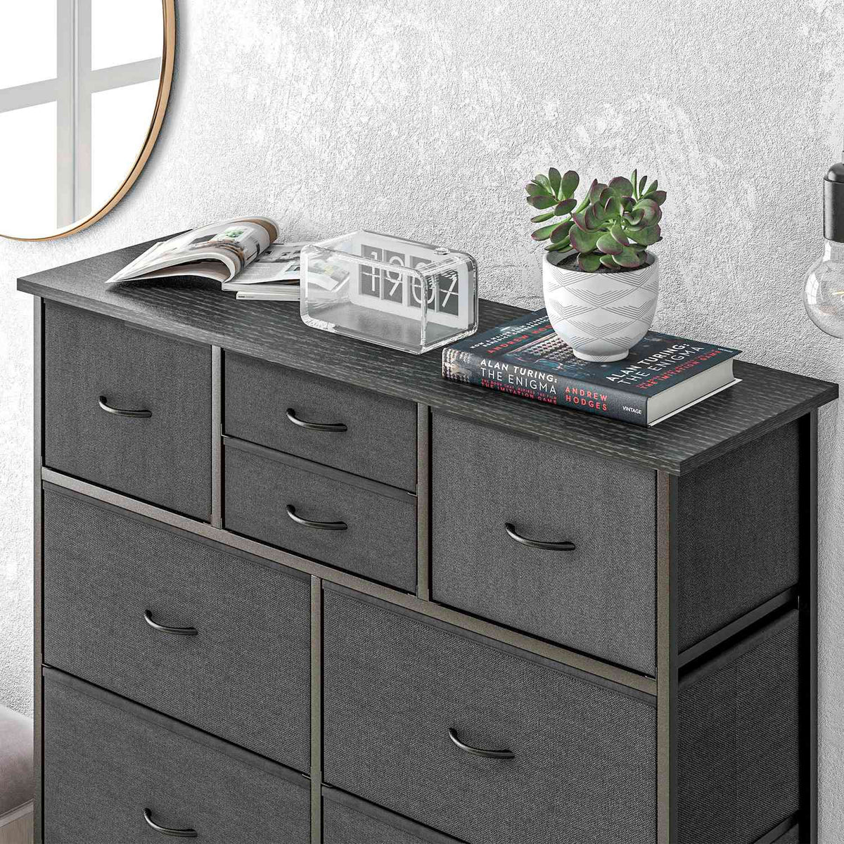 Chest of Drawers, Storage Cabinet with 10 Foldable Fabric Drawers, Modern Style Sideboard for Living Room, Bedroom, Steel, Black