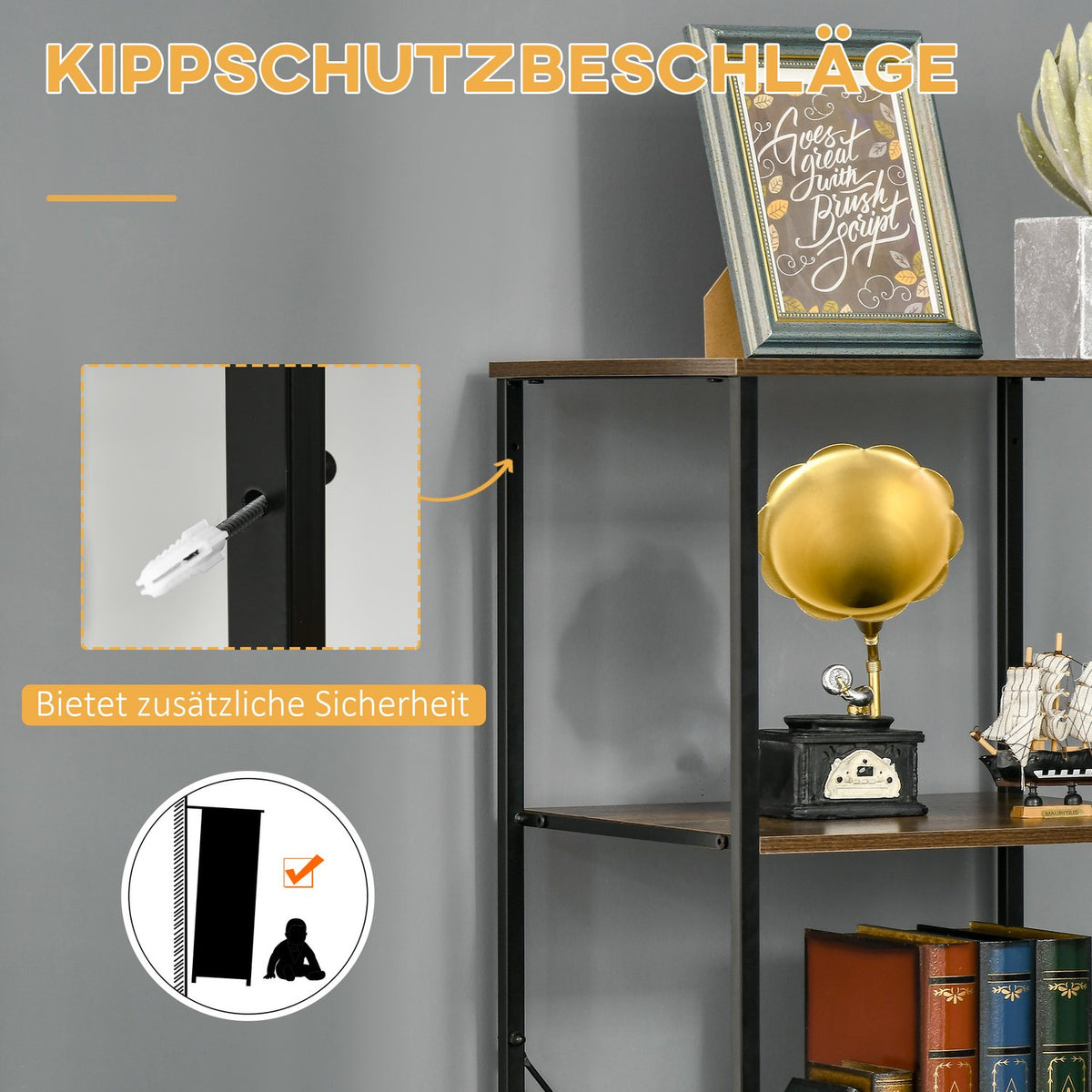 Chest of Drawers, Storage Cabinet with 3 Foldable Fabric Drawers, 2 Shelves, Industrial Style Side Cabinet for Living Room, Rustic Brown