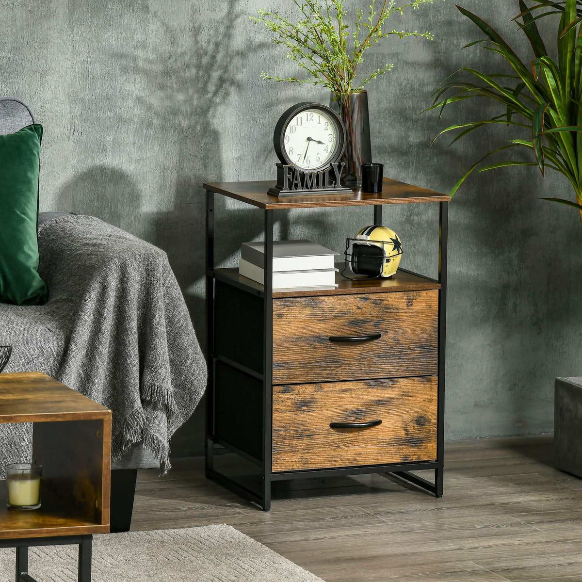Chest of Drawers, Storage Cabinet with Foldable Fabric Drawers, Industrial Style Shelf, Side Cabinet for Living Room, Rustic Brown