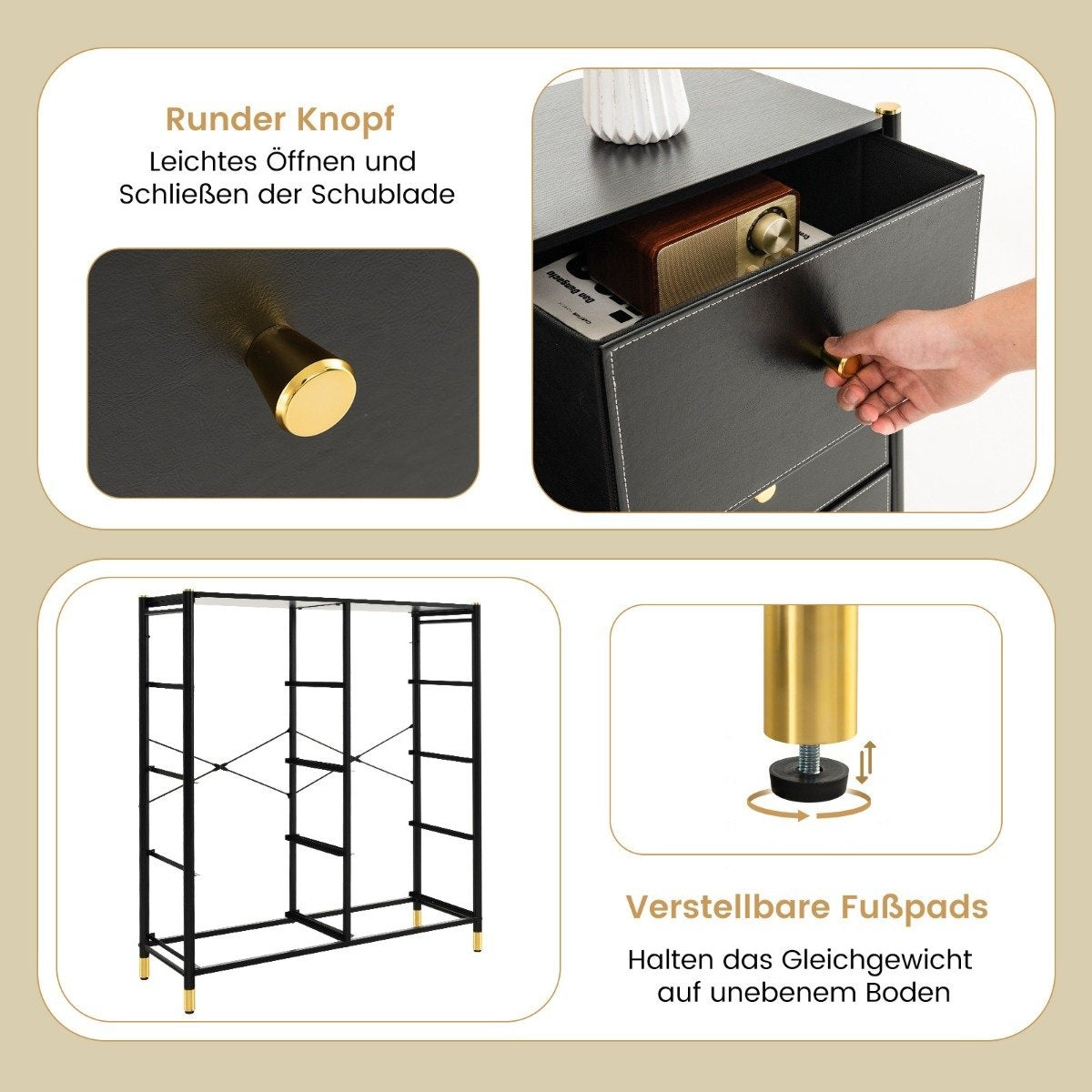 Chest of drawers for bedroom with 8 drawers high fabric chest of drawers with metal frame 89 x 30 x 98 cm black